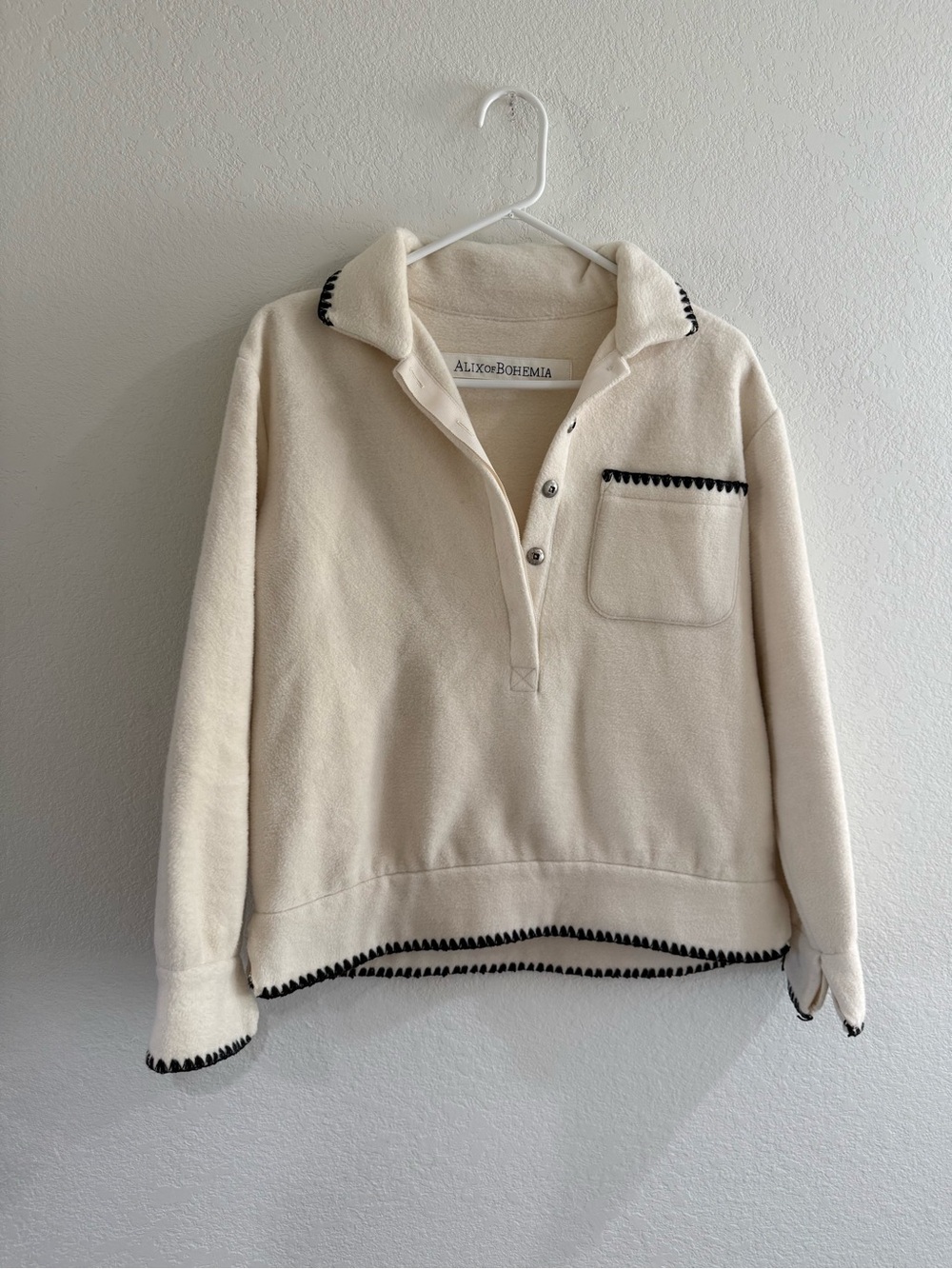 Alix Of Bohemia Cream Pullover with Black Contrast Stitching